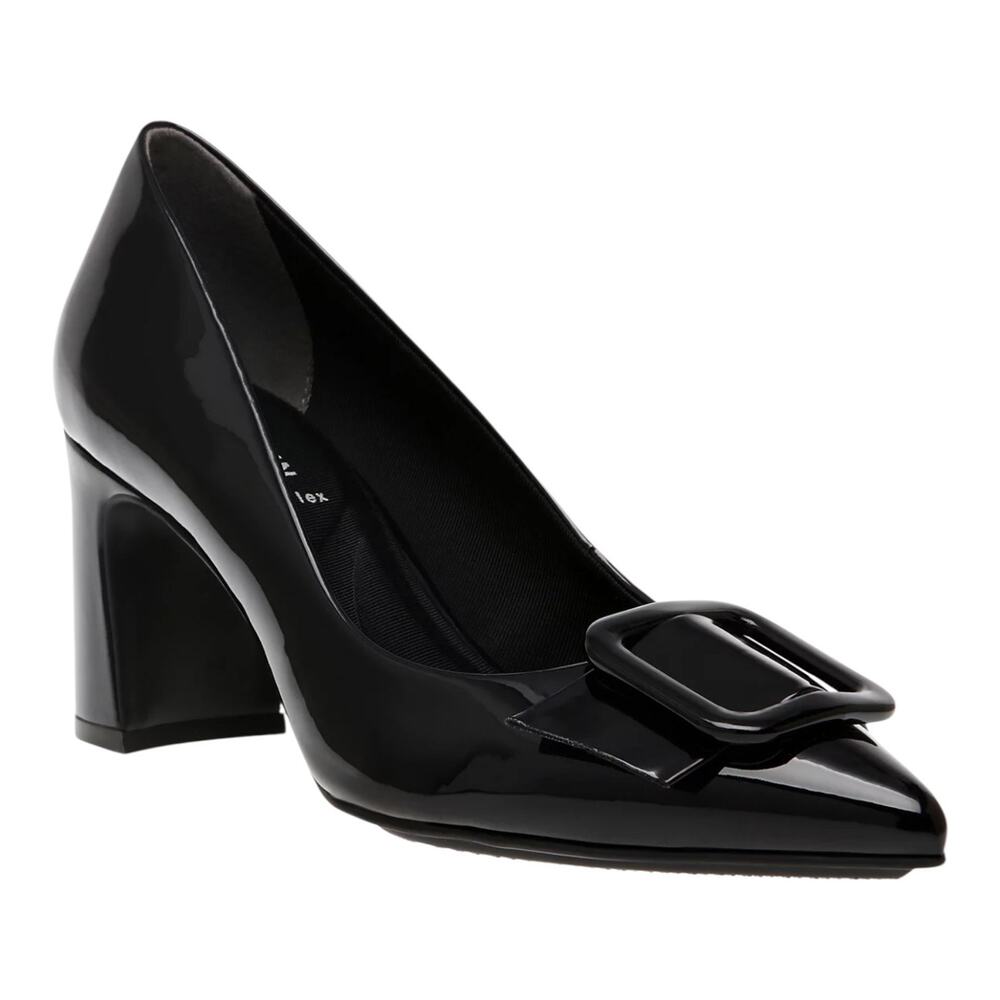 Anne Klein Black Patent Block Heel Pumps with Buckle